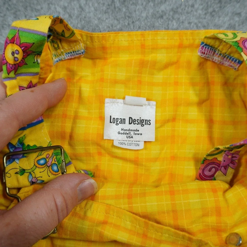Logan Designs Kids Yellow Floral Ladybug Plaid Cotton Romper Handmade USA 24M